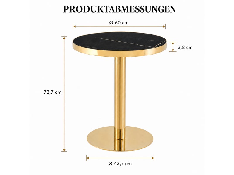 Table d’appoint ronde avec plateau effet marbre et base stable - lpospi - structure inox, mdf noir et doré  - Conforama D