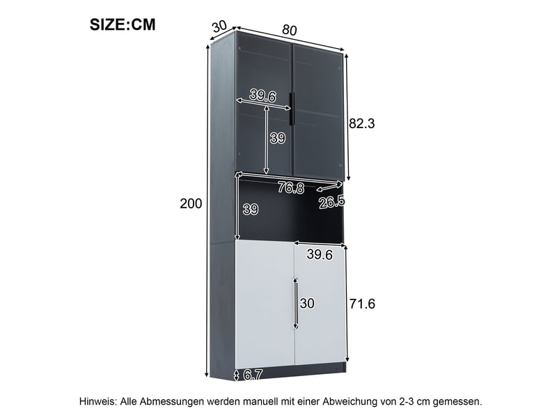  Vitrine blanche et noire avec portes en verre, led réglables et rangement – 160 x 30 x 200 cm  - Conforama E