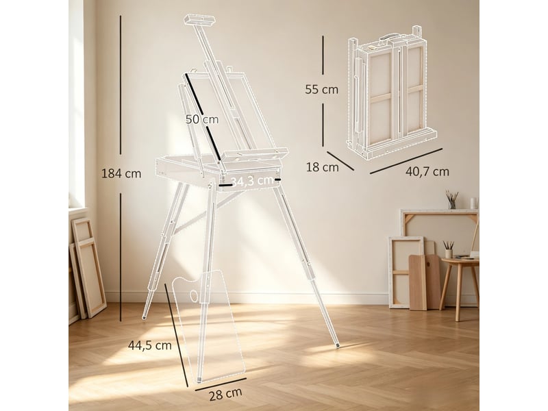  Chevalet d’atelier pliable et portable avec coffret, chevalet de peinture élégant  - Conforama C
