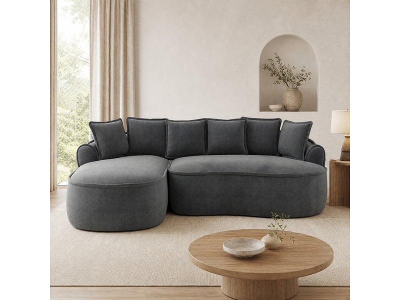  Canapé d'angle ulevr convertible 3 places en chenille gris 252 x 164 cm, modulable avec méridienne profonde  - Conforama B