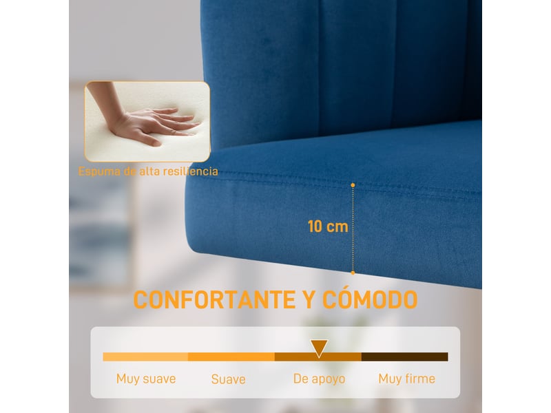  Chaise de bureau en velours bleu à roulettes réglable, dossier rembourré et base dorée  - Conforama R