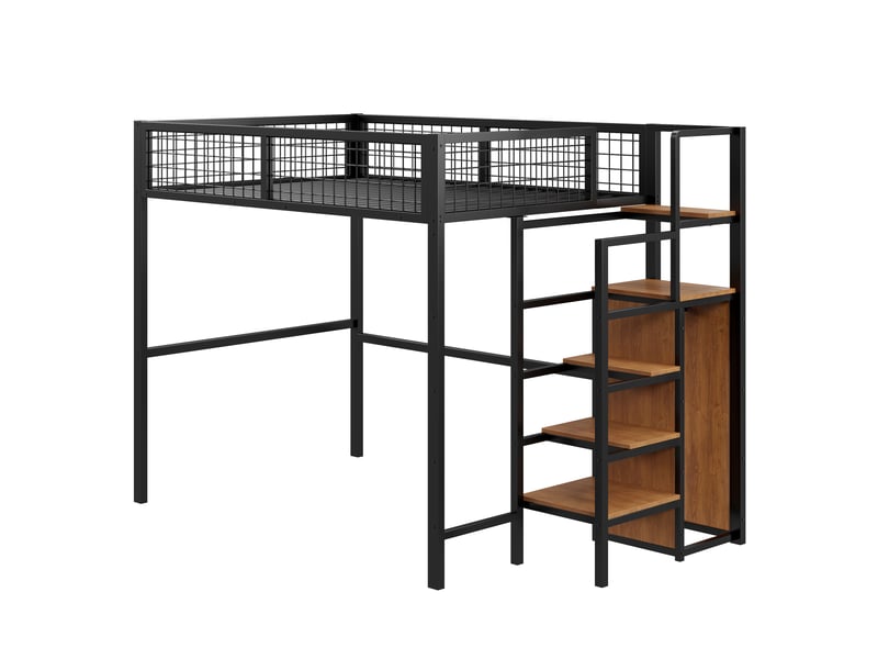  Lit mezzanine 140*200 cm noir avec échelle, cadre métallique, rangement et armoire pour enfant  - Conforama A
