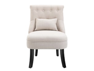 Fauteuil rembourré en tissu aspect lin avec coussin blanc crème 52,5 x 69 x 77 cm
