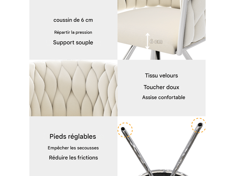 Lot de 2 chaises de salle à manger pivotantes en velours beige et métal N634P205010B - Conforama D