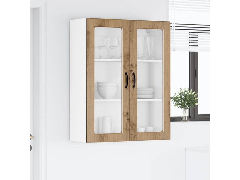  Meuble mural de cuisine, cabinet en verre mural chêne artisanal 80x31x100cm shl1702  - Conforama D
