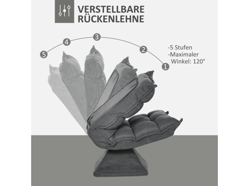  Fauteuil de sol inclinable et pivotant en microfibre grise, dossier réglable pour salon et bureau  - Conforama D