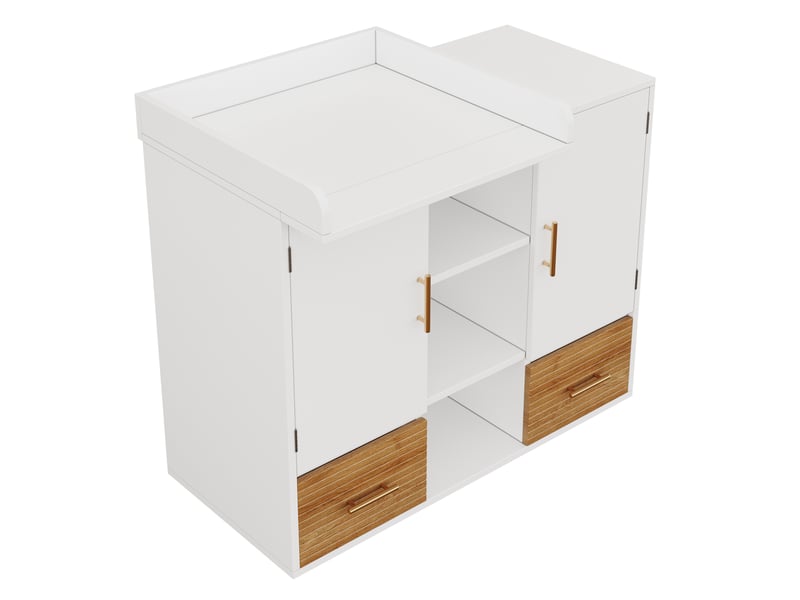  Table à langer avec meuble de rangement 114 x 53 x 92 cm mdf blanc et aspect bois, barrière amovible, 2 tiroirs  - Conforama D
