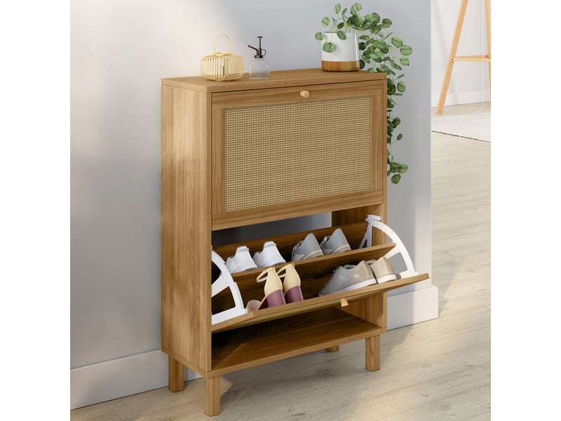 Meuble à chaussures 12 paires hanae 2 portes effet naturel cannage  - Conforama B
