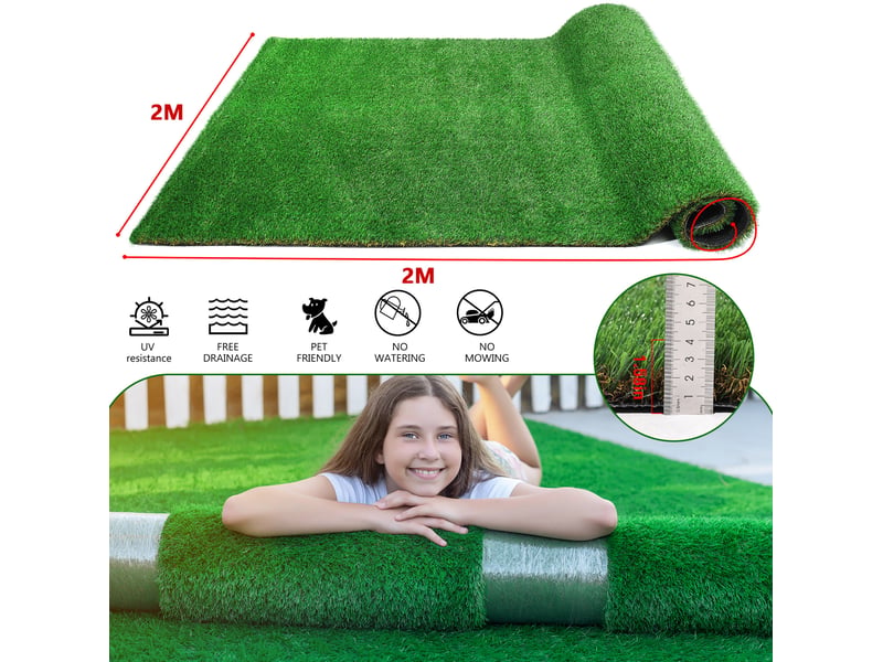 Gazon synthétique en rouleau vert 200 x 200 x 3 cm pour intérieur et extérieur  - Conforama C