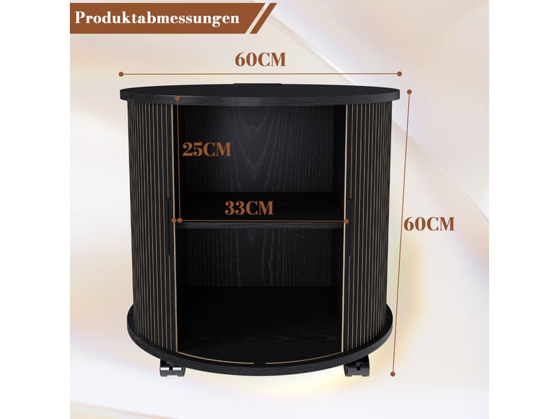  Meuble nuit rond 60x60x60 cm, table de chevet compacte avec tiroir intégré et prise électrique, design mid-century  - Conforama C