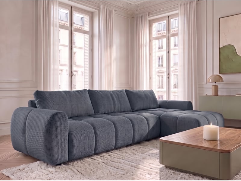  Bobochic canapé d'angle réversible convertible coffre fuji ouverture express tissu chiné bleu  réversible FUJI - Conforama C