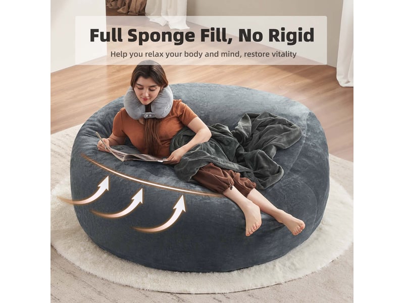 Pouf poire - pouf rond de 1,80 m, garnissage en mousse à mémoire de forme, pour adultes et adolescents, canapé moelleux, gris - Conforama R