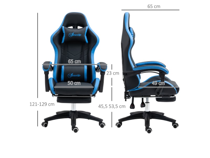  Fauteuil gaming bleu noir, coussin lombaire, appuie-tête, accoudoirs réglables, inclinable, 120 kg  - Conforama C