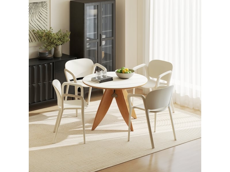 Lot de 4 chaises de jardin blanches en plastique empilables avec accoudoirs, résistantes aux uv et à l'eau - Conforama E