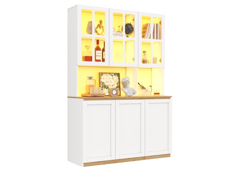  Vitrine buffet 120 x 24,5 x 200 cm, éclairage led, portes vitrées, grand rangement, bar et vaisselier, blanc Bliss Lite - Conforama A