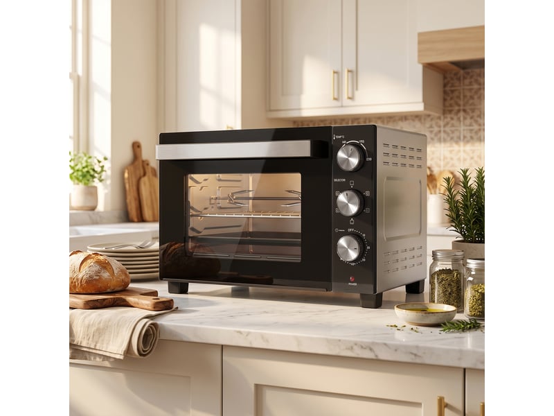  Mini-four avec broche rotative 36l 1500 w, four à convection multifonction, chaleur tournante, minuterie 60 min, argenté  - Conforama B