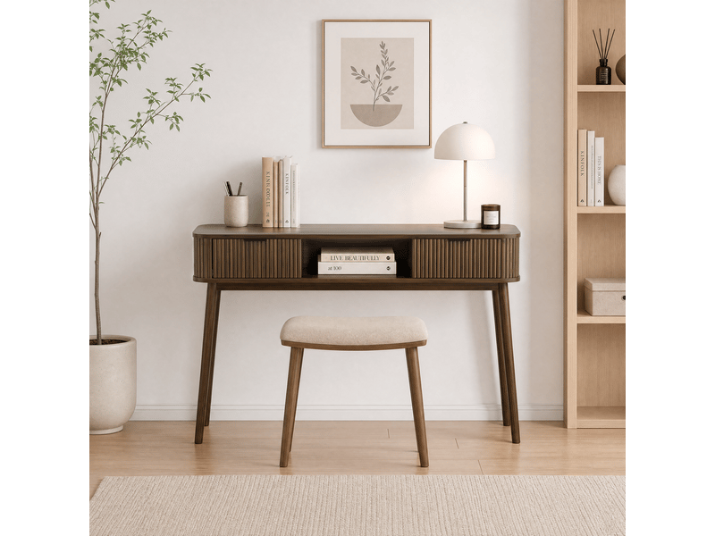 Console,120x35x77,6 cm,2 tiroirs style vintage,mdf,effet noyer - Conforama B