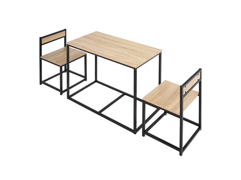  Ensemble table et chaises de salle à manger set de 1 table + 2 chaises encastrables pour cuisine - métal noir aspect chêne clair  - Conforama B