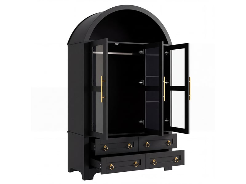  Armoire avec 3 portes vitrées, 4 tiroirs et led 110x50x186 cm noir  - Conforama E