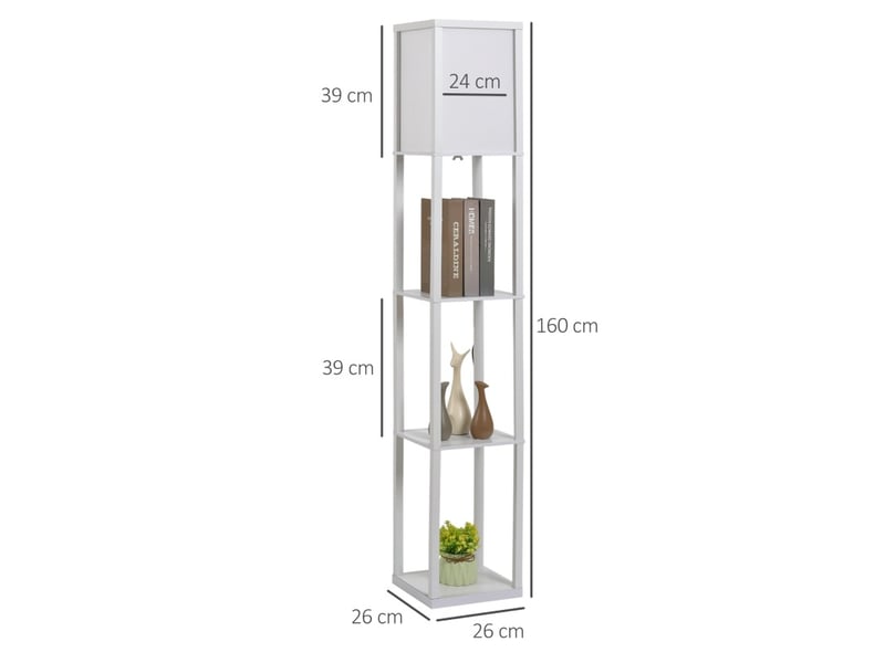  Lampadaire avec rangements 26x26x160 cm bois blanc sans ampoule  - Conforama D