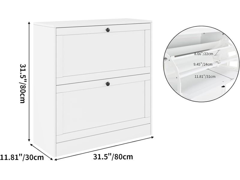  Meuble à chaussures à 2 portes, meuble à chaussures étroit de 30 cm de profondeur, meuble à chaussures pour couloirentrée (blanc)  - Conforama C