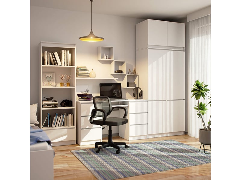  Armoire avec surmeuble s90 blanche 90 cm 6 portes façade blanche 6 étagères 90x51x235 cm  - Conforama D