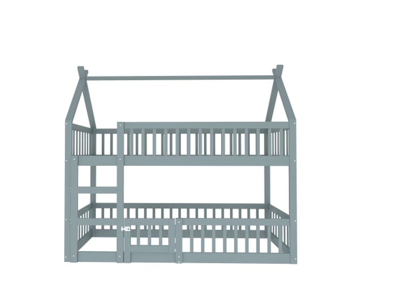  Lit superposé enfant 90x200, lit mezzanine avec escalier, cadre de lit superposé en bois, sans matelas, gris  - Conforama E