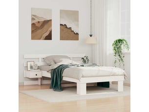 Lit adulte, lit simple, cadre de lit avec tête de lit blanc 90x200cm pin massif cf2234