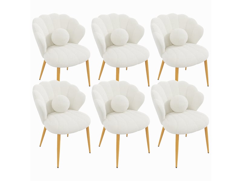  Lot de 6 chaises de salle à manger 60x62,5x83 cm, dossier en forme de coquille, métal, blanc  - Conforama A