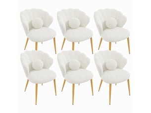 Lot de 6 chaises de salle à manger 60x62,5x83 cm, dossier en forme de coquille, métal, blanc