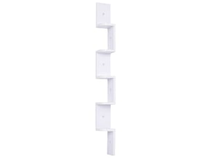 Étagère d'angle murale à 5 niveaux hauteur 120 cm forme de zigzag en bois blanc