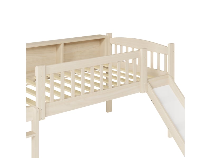  Lit enfant surélevé 90x200 cm avec toboggan, rangements, led et usb, coloris naturel, sans matelas  - Conforama R