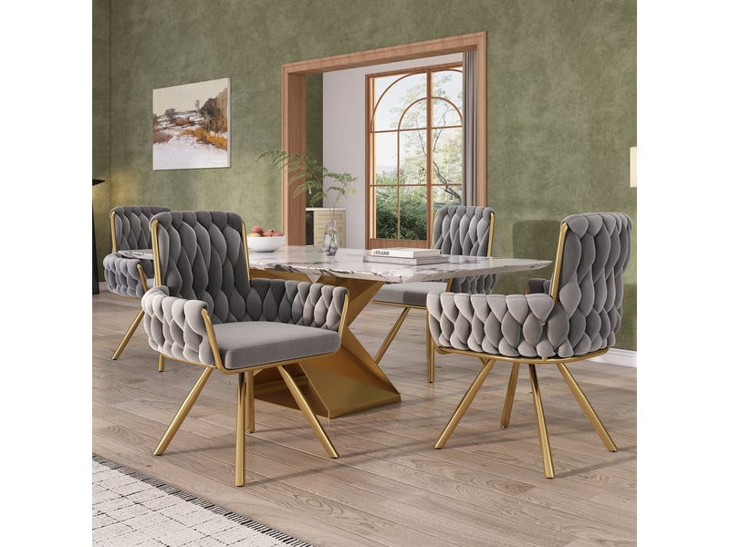 Chaise de salle à manger pivotante à 360° avec accoudoirs et dossier haut, lot de 6 en velours gris - Conforama D