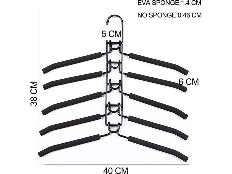 Cintres à vêtements multicouches 5 en 1 en éponge antidérapante en métal pour vêtements garde-robe armoire multifonctionnelle rangement pour vêtements économiseur d'espace, noir-fei yu - Conforama D