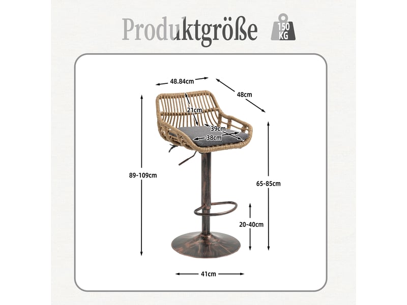  Lot de 2 tabourets de bar pivotant à 360°en lin avec repose-pieds intégrée,réglable en hauteur,gris tabouret gris - Conforama C