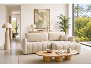 Canapé d'angle réversible convertible CASANOVA  4 places Velours côtelé beige avec coffre de rangement