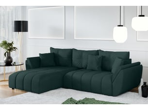 Canapé d'angle réversible convertible <strong>AX LIVING </strong> <strong>Verciani</strong> 4 places Velours vert avec coffre de rangement