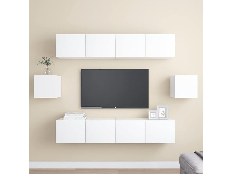  Ensemble de meubles tv - banc tv - meuble de rangement 6 pcs blanc bois d'ingénierie  - Conforama B
