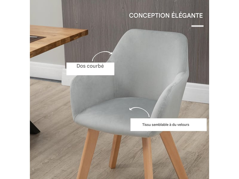  Lot de 2 chaises de salle à manger tissu velours gris et bois 54 x 57 x 80 cm  - Conforama E