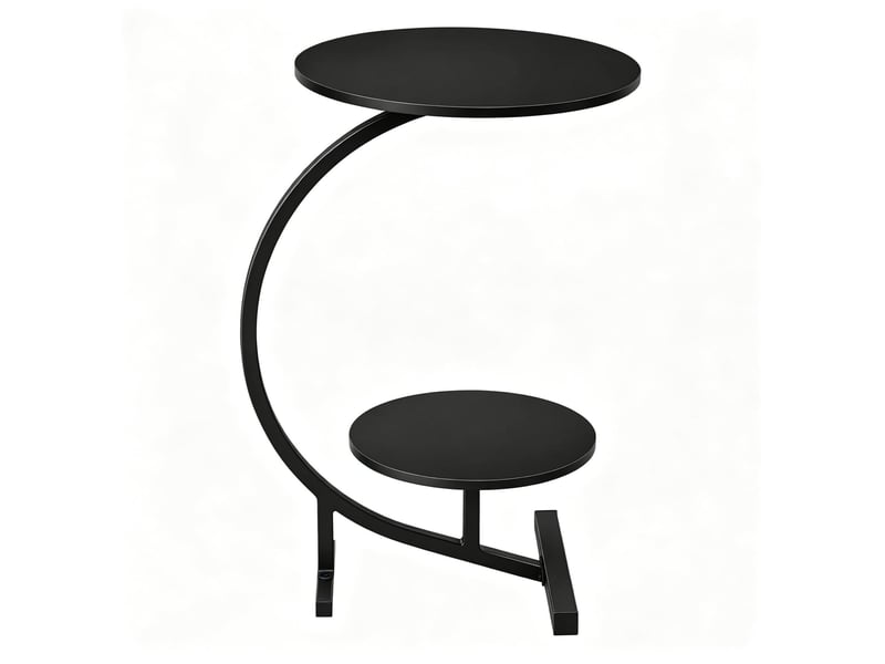  Table d'appoint ronde à 2 niveaux ø4030 x 66 cm – noire – rangement ouvert et cadre métallique renforcé  - Conforama A