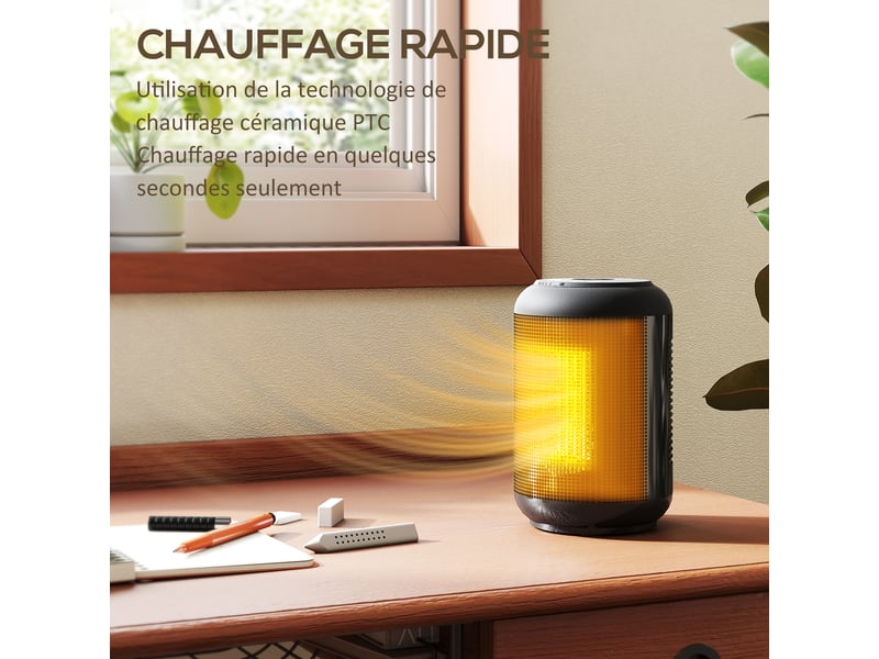  Chauffage d'appoint céramique ptc, radiateur électrique soufflant 1500 w, thermostat réglable, 14 x 14 x 21,5 cm, noir  - Conforama D