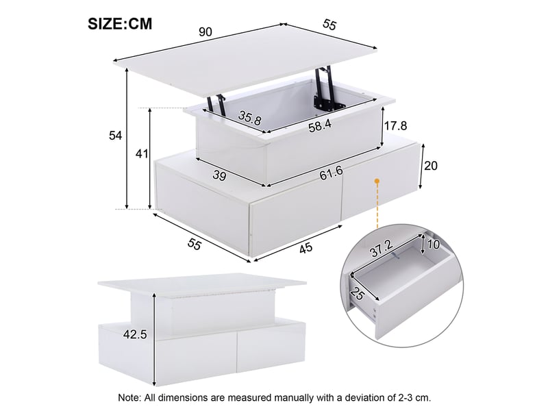  Table basse avec éclairage led et 4 tiroirs, 90x55x41 cm  - Conforama E