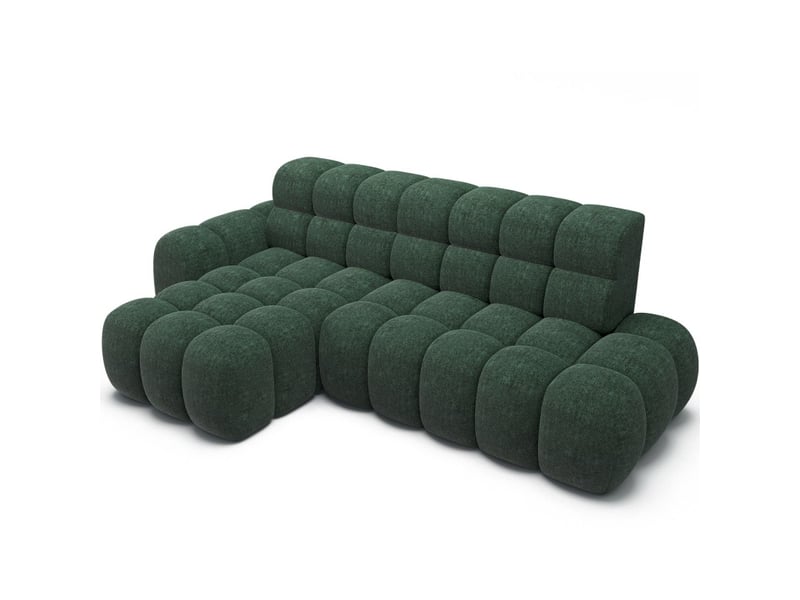  Canapé d'angle convertible bulla 3 places vert émeraude angle gauche – tissu bouclette avec extension d'assise électrique  - Conforama A