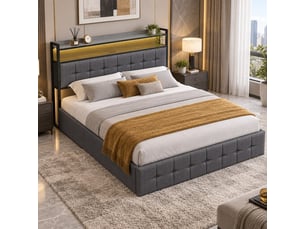 Lit coffre 140x190 cm <strong>SANS MARQUE</strong> <strong></strong> coloris gris