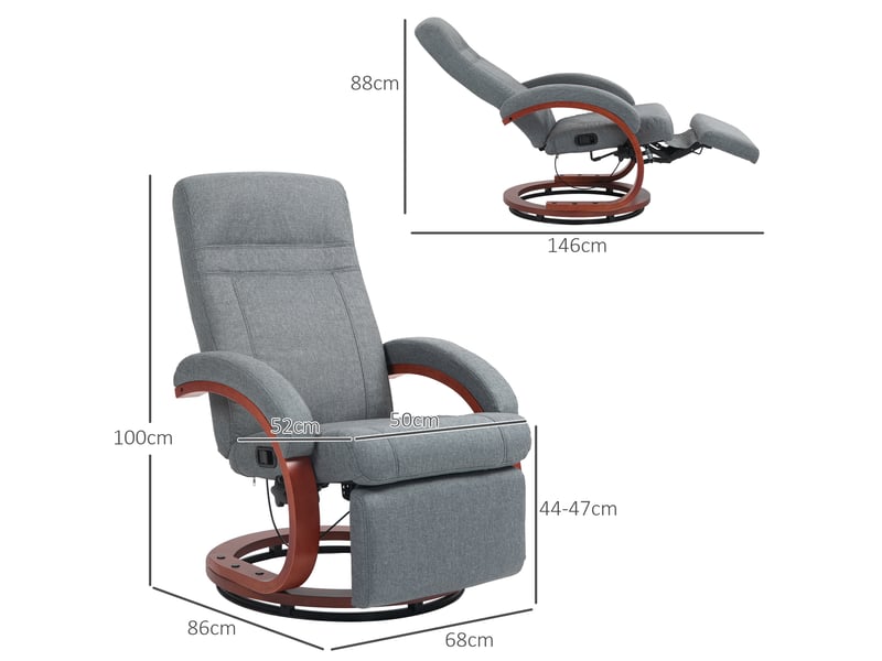  Fauteuil relax pivotant 68x86x100 cm avec repose-pieds polyester gris  - Conforama D