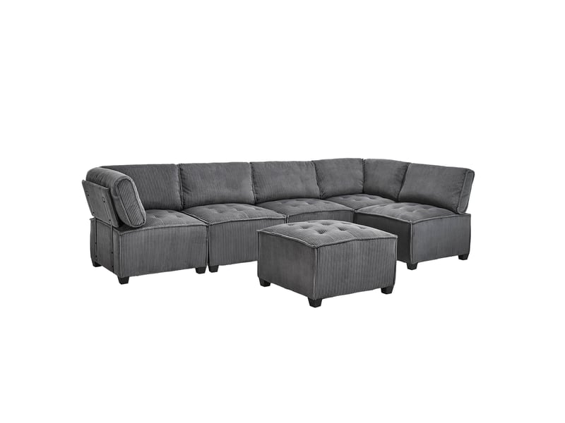  Canapé d'angle modulable convertible 6 places en velours côtelé gris avec poches latérales pour le salon  - Conforama A