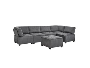 Canapé d'angle modulable convertible 6 places en velours côtelé gris avec poches latérales pour le salon