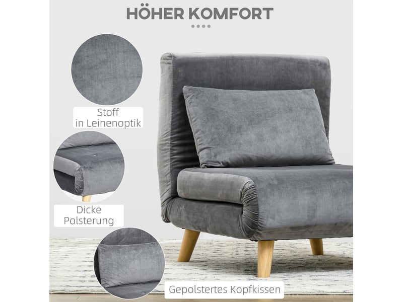  Fauteuil convertible 72x78x79 cm avec dossier réglable, fonction lit, gris  - Conforama E