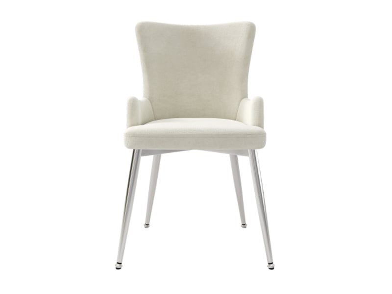  Lot de 2 chaises de salle à manger, chaise beige, tissu en velours, quatre pieds en métal argenté  - Conforama E