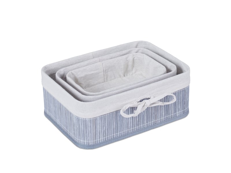  Lot de 3 paniers de rangement polyvalents salle de bain salon 12 x 32 x 23 cm en bambou naturel 13_0011470  - Conforama A